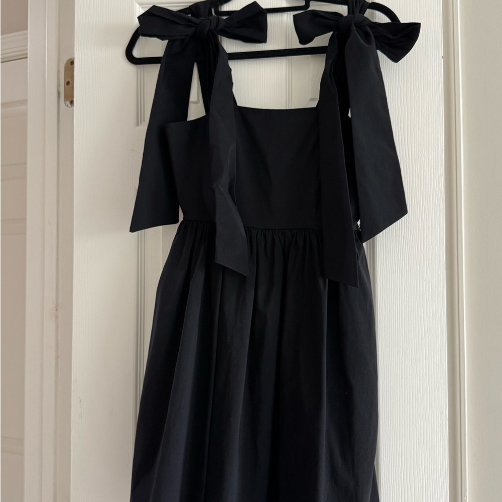 Endless Rose Black Smocked Tie Front Sundress